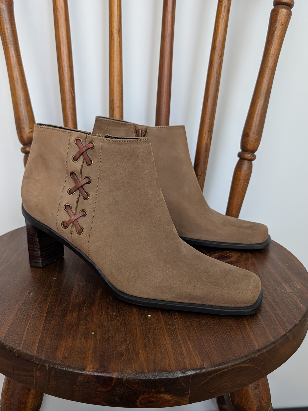 Etienne Aigner Saddle Heels Booties Leather Lace Up Side - 7.5 M